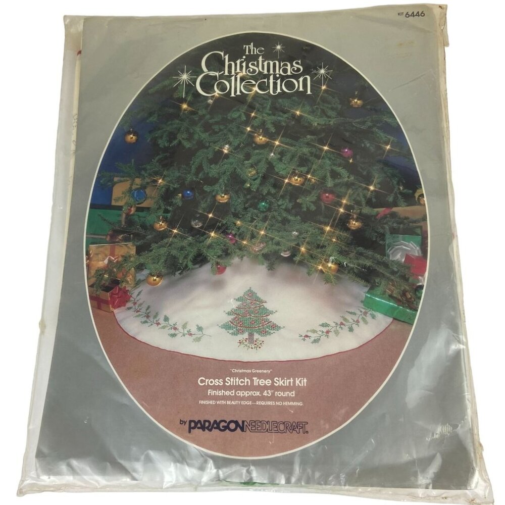 Paragon Vintage Needlecraft Cross Stitch Tree Skirt Kit 43" Round 6446 NEW NOS